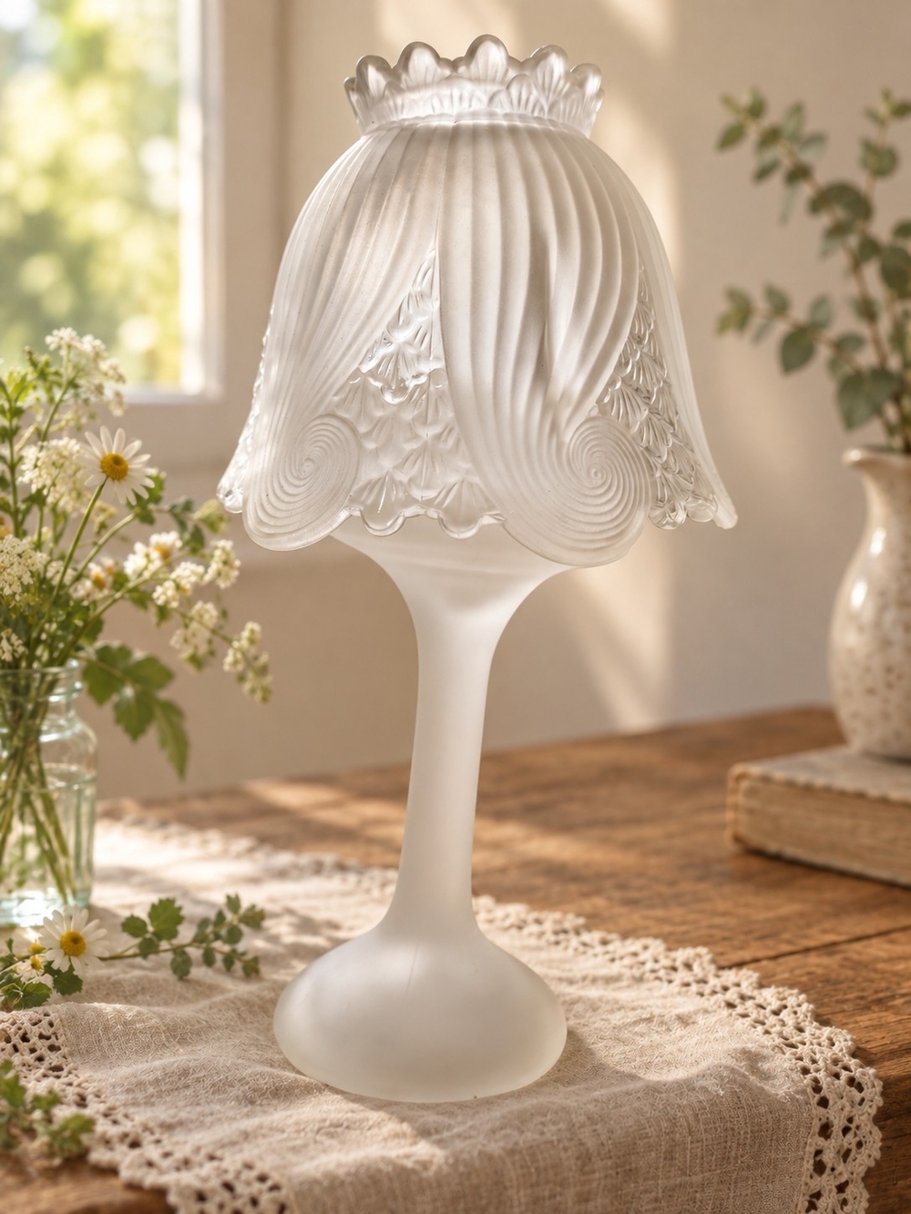 Vintage Clairmont Fairy Lamp Satin Frosted Glass Candle Holder Light Cottagecore